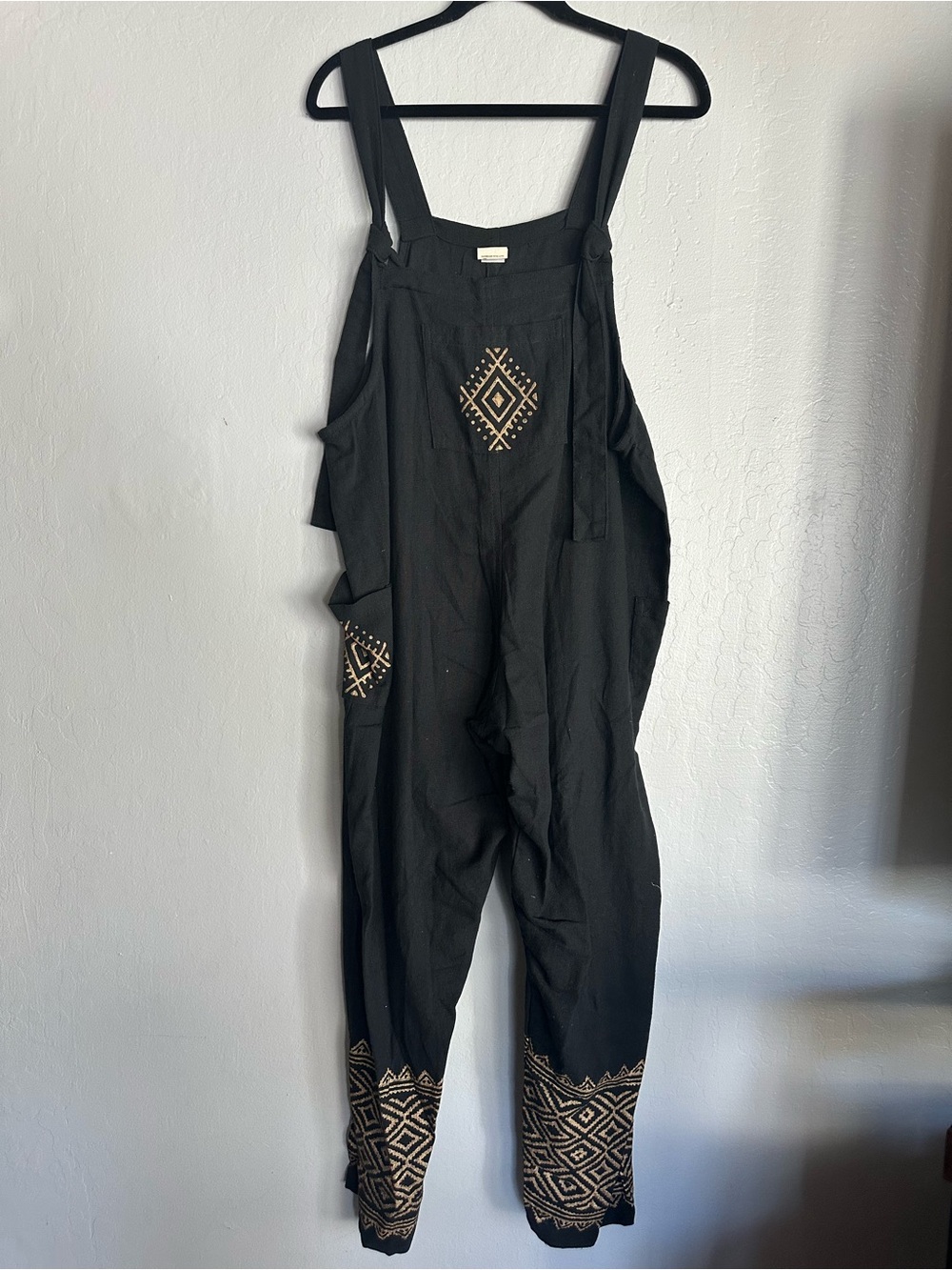 Black Embroidered Cotton Overalls - Women's Jumpsuit